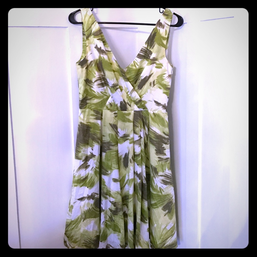 Ann Taylor Palm Print Fit and Flare Dress