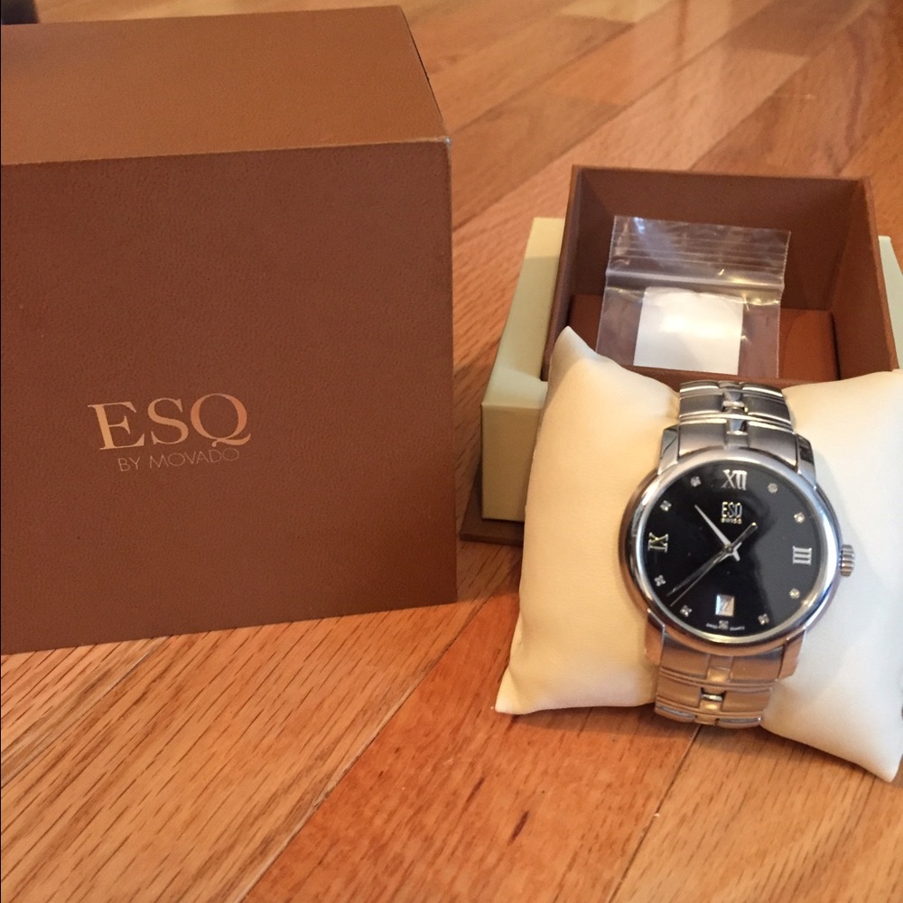 Men's Movado ESQ stainless steel watch.