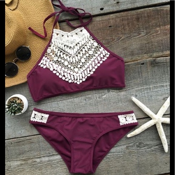 5⭐️ RATED! Lace Embellished Halter Neck Bikini Set - Picture 5 of 8