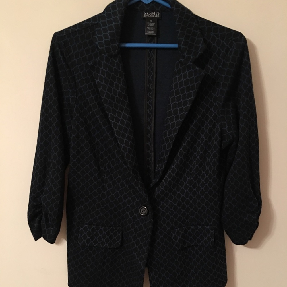 Black Blazer with Turquoise Print