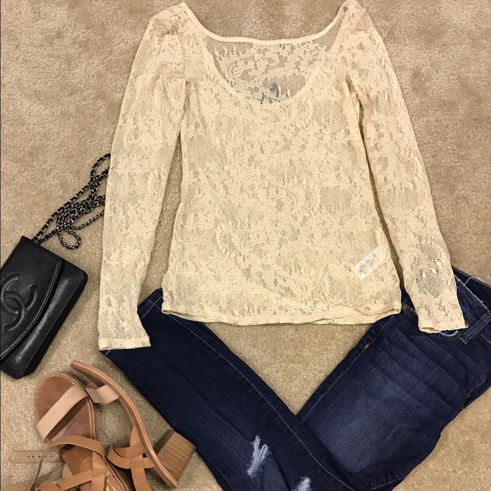 Cute Ella Moss lace top in beige size small