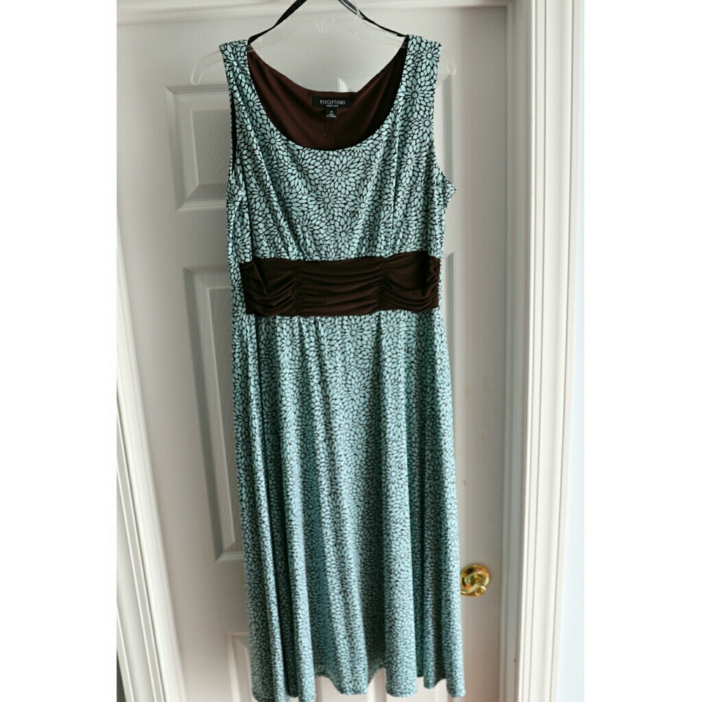 Blue and brown dress.
