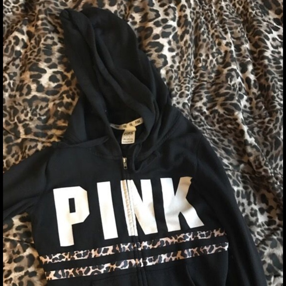 Pink zip front cheetah hoodie