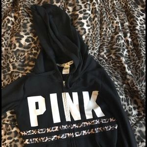 Pink zip front cheetah hoodie