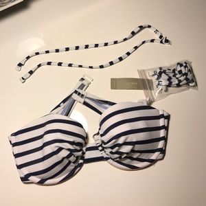 NWT Jcrew Ivory with Navy strips bikini top. 34B