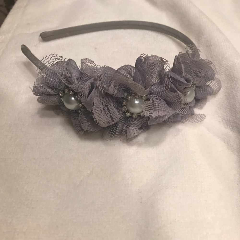 Grey Rhinestone Floral Headband