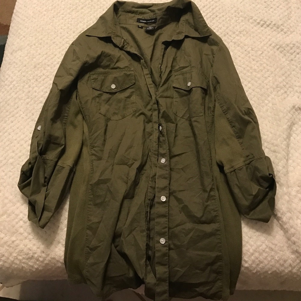 Army green button up blouse