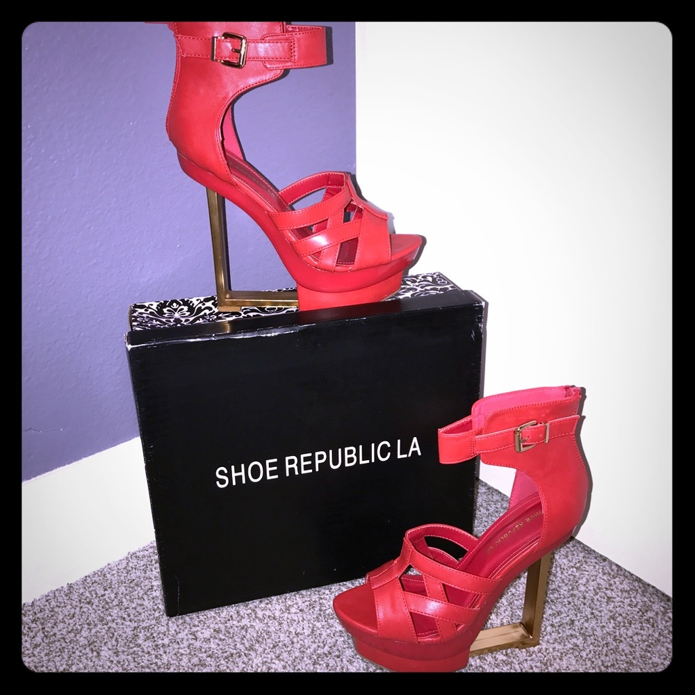 Red Karma High Cut Out Wedge Heels