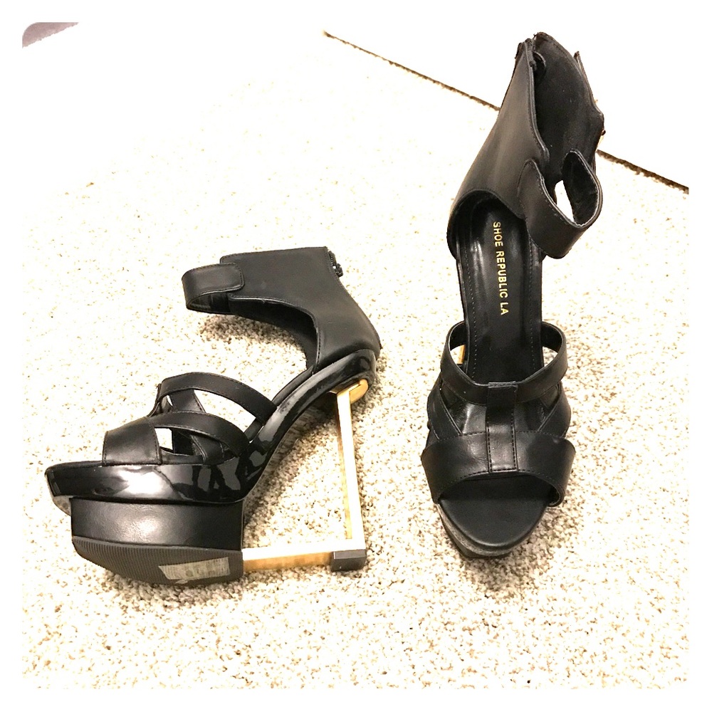 Black Karma high cut out wedge heels