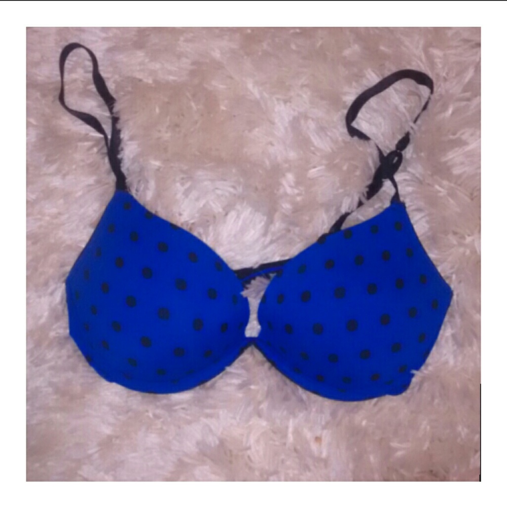 Royal Blue Polka Dot Push-Up Bra