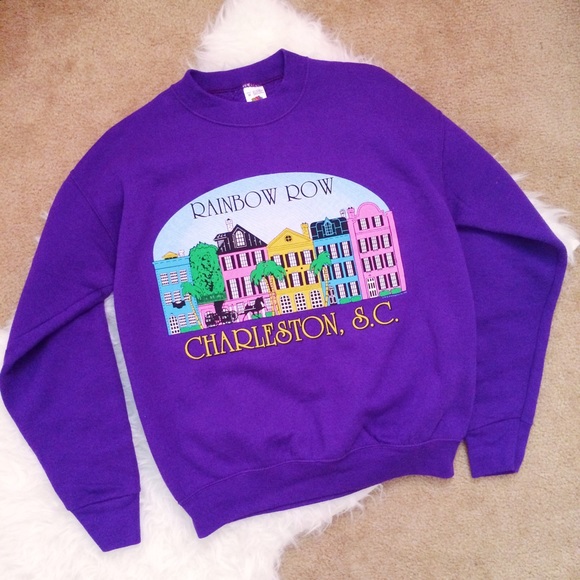 Vintage Tops - Charleston Rainbow Row Purple Sweatshirt Vintage Tops - Charleston Rainbow Row Purple Sweatshirt