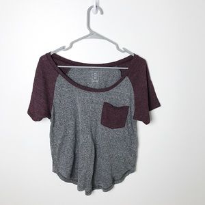 Cropped High Low Maroon and Gray Tshirt