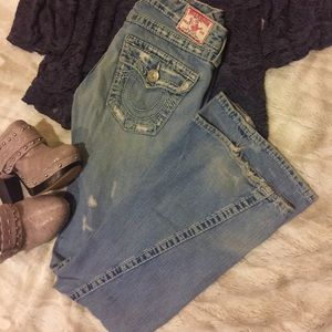 True Religion Boot Cut Distressed Jeans