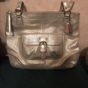COACH Silver Metallic Leather Tote