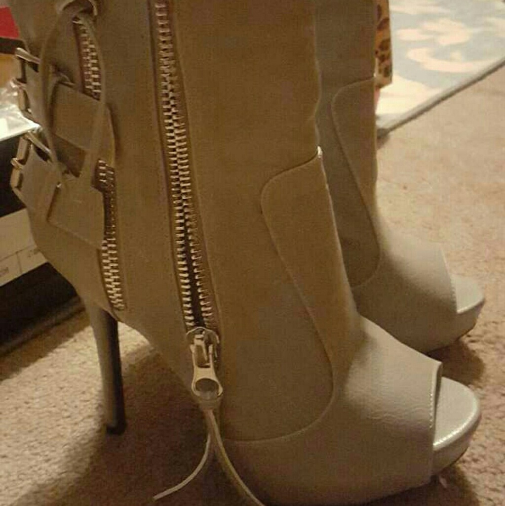Gray peep toe boots