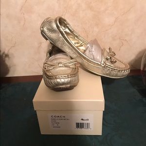 Silver Metallic Coach Loafer Flat Size 7.5