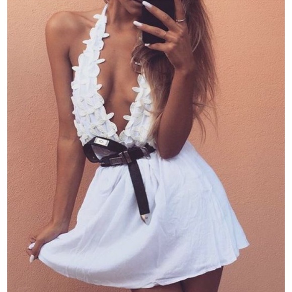 CLEARANCE White Halter Petal Dress - Picture 3 of 7