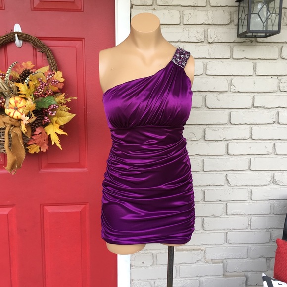 Speechless Dresses & Skirts - Purple beaded strap ruched mini dress