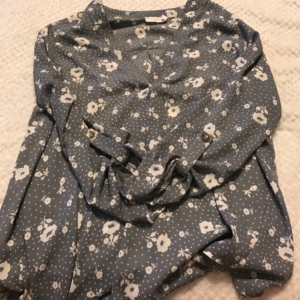 Gray blouse with white flowers