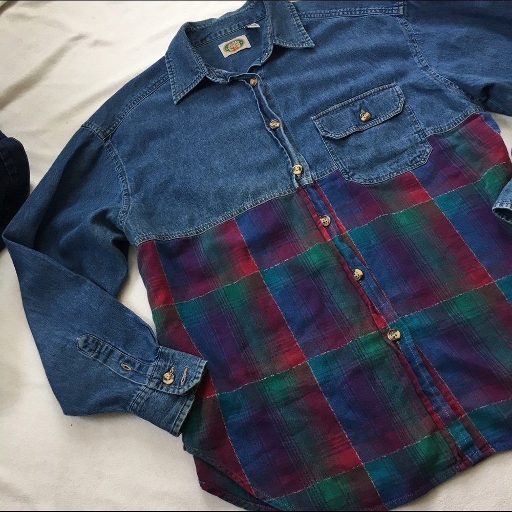 CLOSET CLOSING SALEVintage Denim Plaid Flannel top