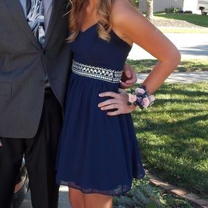 Navy sequined short formal dress