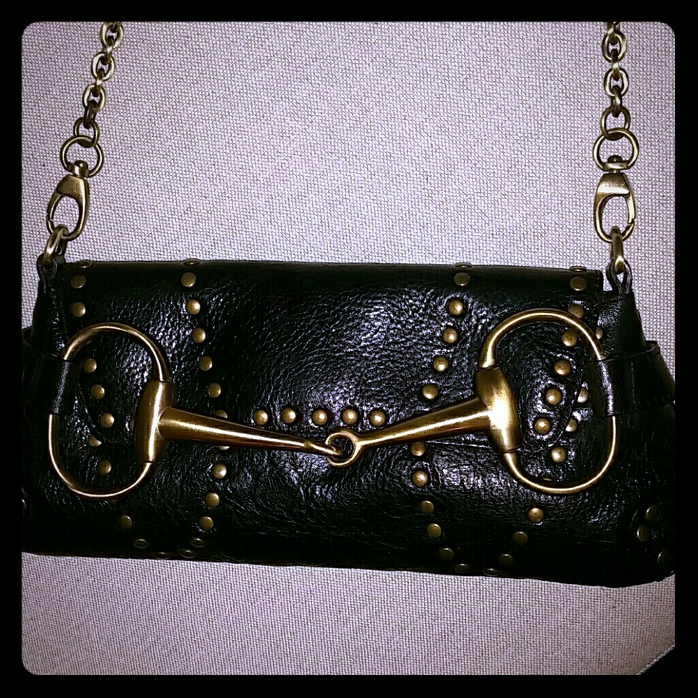 Black boho chic leather purse