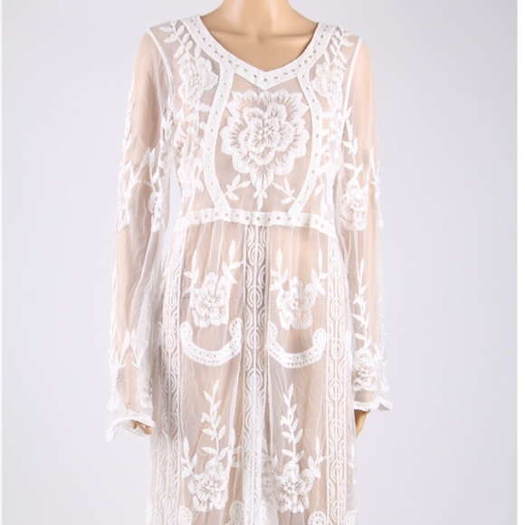 Sale! Embroidered Lace Mid Length Cover Up Dress - Picture 3 of 3