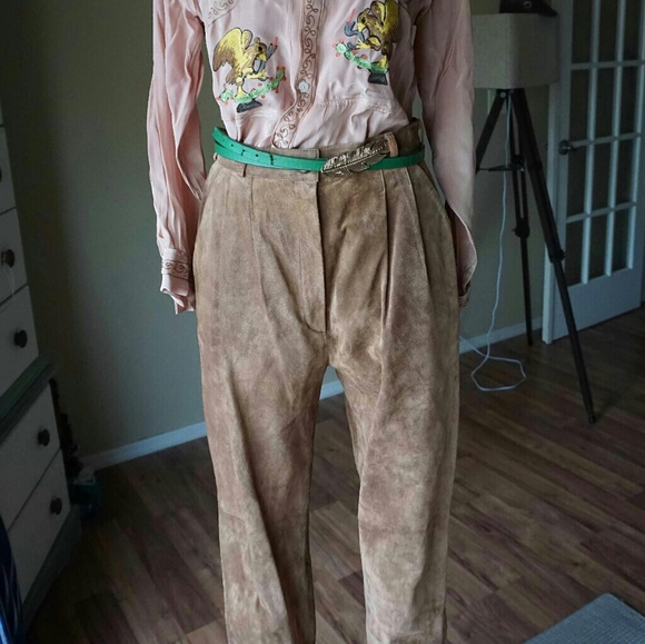 Genuine leather pants vintage brown boho style - Picture 1 of 7