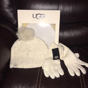 UGG White and silver sequin Gloves & Hat
