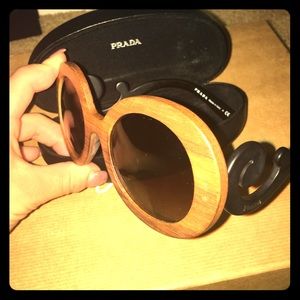 Prada Wooden Swirl Temple Round Wooden Glasses