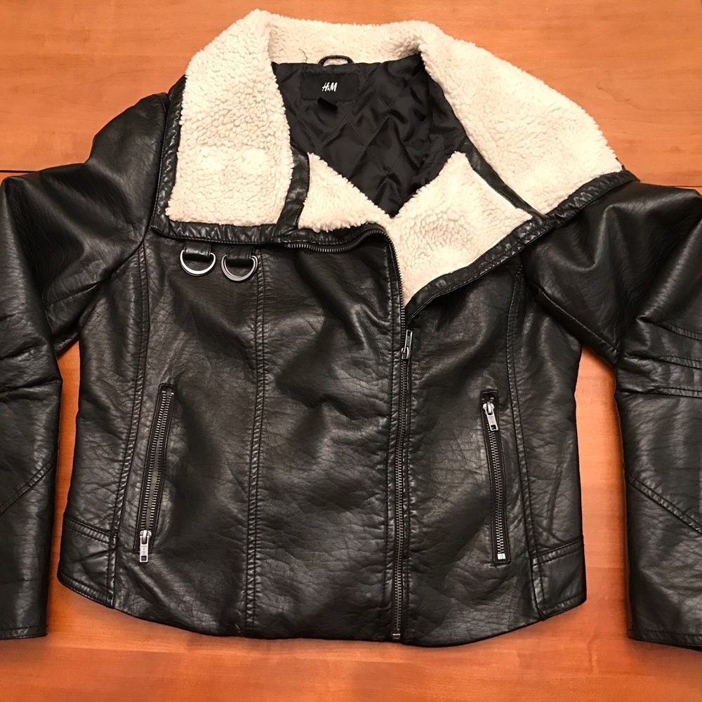 Black Leather Jacket with Shearling Collar