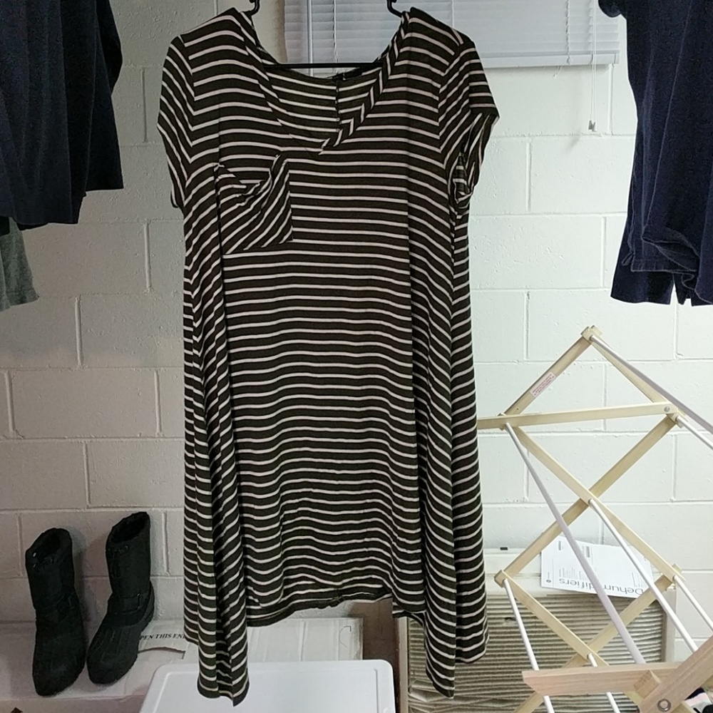 Asymmetrical Olive green striped dress