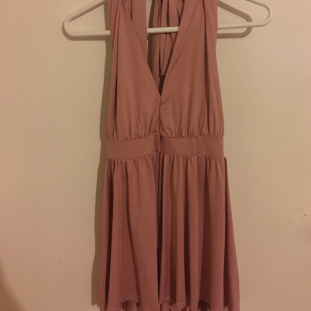 Flowy light pink deep V romper