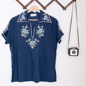Vintage 1980's Floral Embroidered Blouse Size L