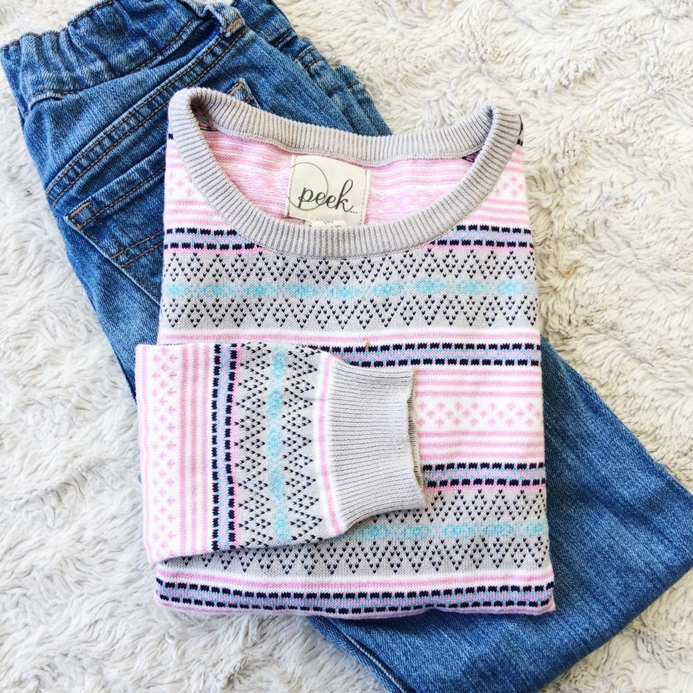 🌸 Girls Peek Pink and Grey Patterned Sweater 🌸