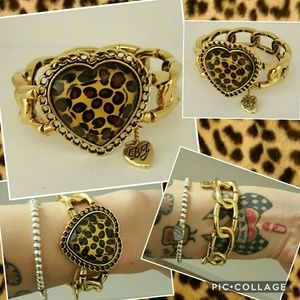 Betsey Johnson Leopard Stretch Gold Bracelet