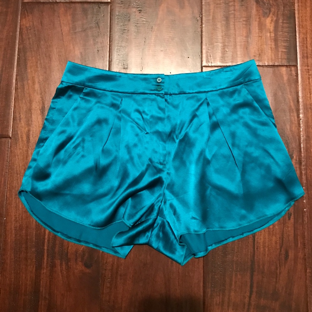 Babaton Blue Silk Dress Shorts