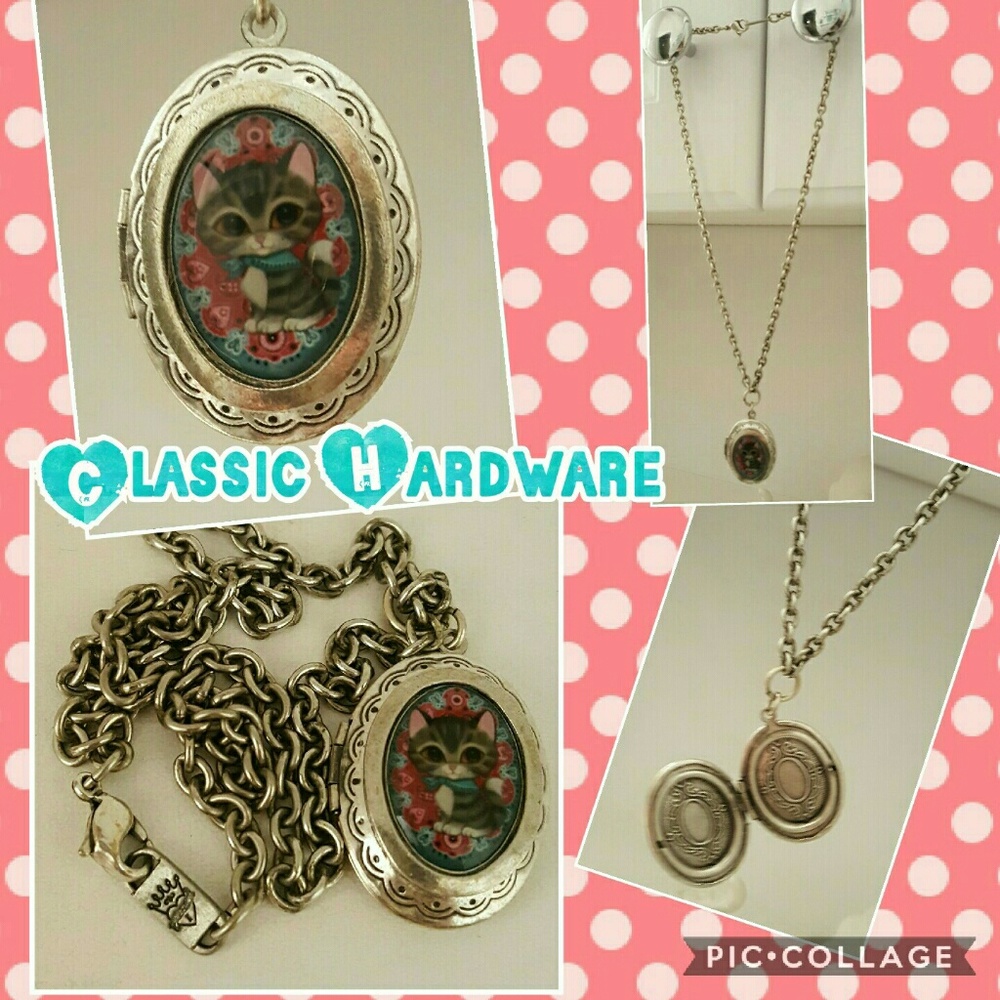 Classic Hardware kitty Rockabilly locket necklace