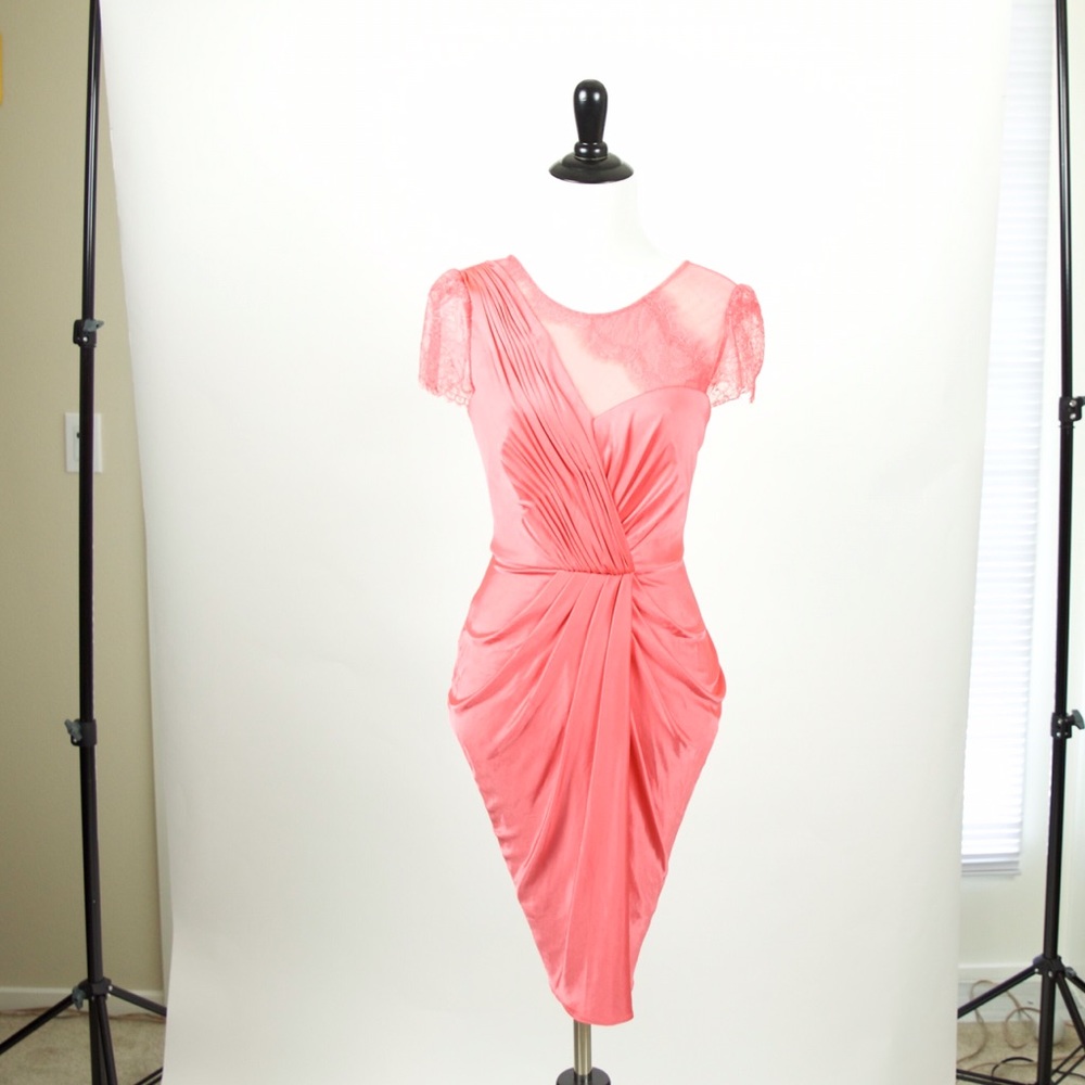 BCBG Coral Lace Drape Dress