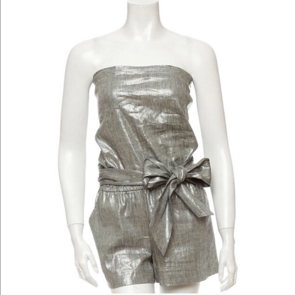 Alice + Olivia silver strapless romper