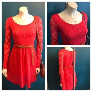 💐 coral lace long sleeve dress for spring