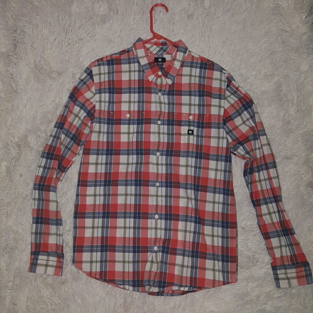 DC plaid button up with button collar