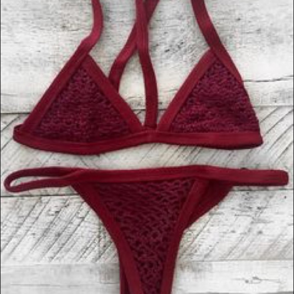 NWT Poshpua Set Maroon Crochet Bikini