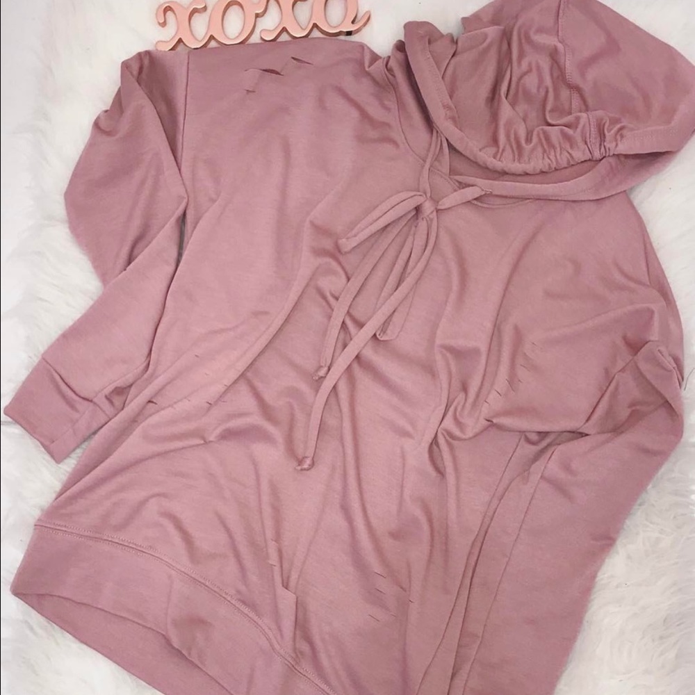 Blush Pink Distressed Sweater