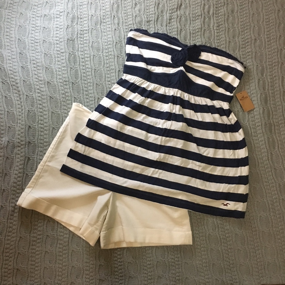 ⚓️ Blue & White Striped Strapless Top ⚓️