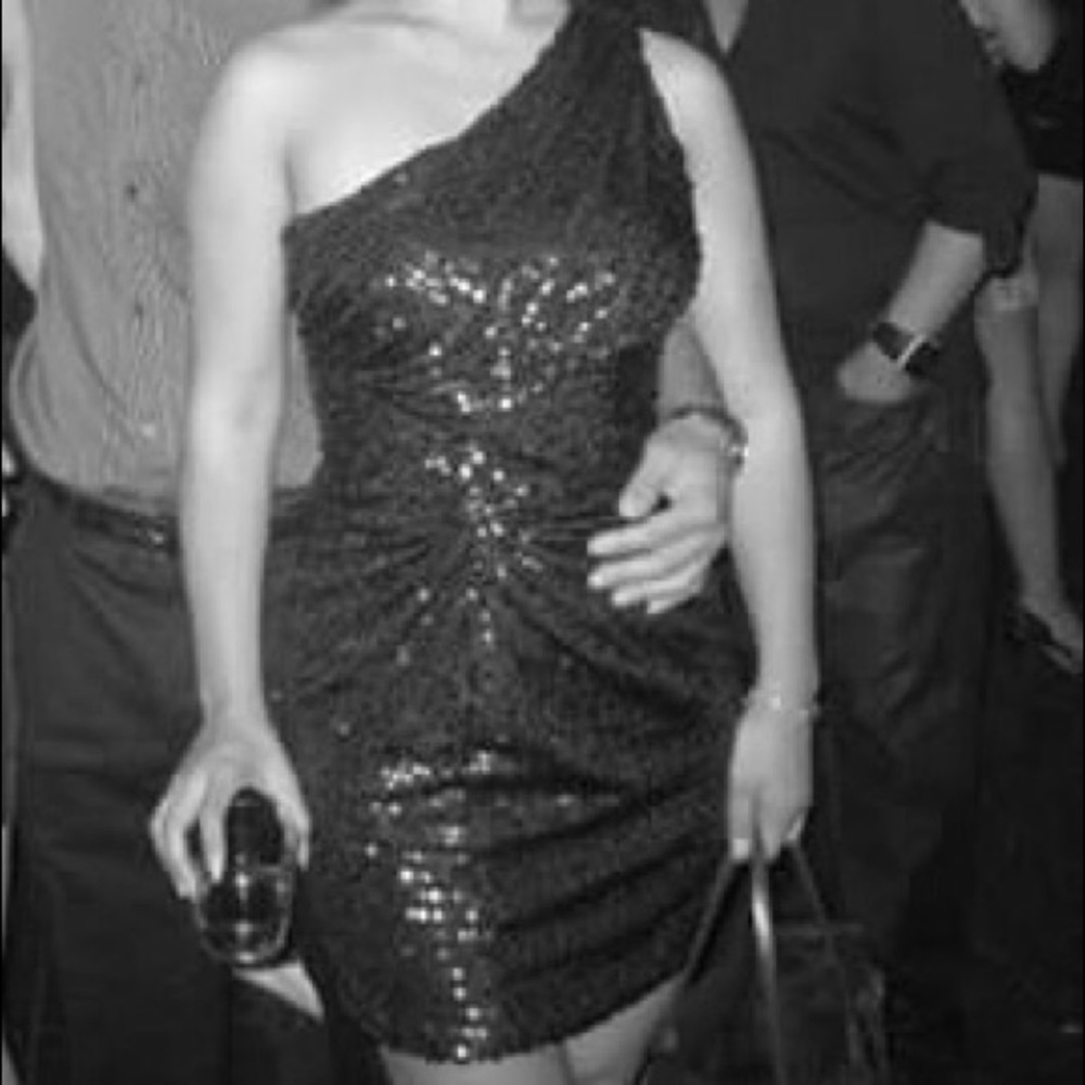 Black sequin one shoulder dress