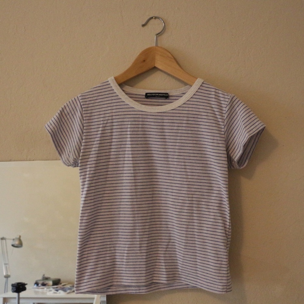 Brandy Melville blue and white striped crop top