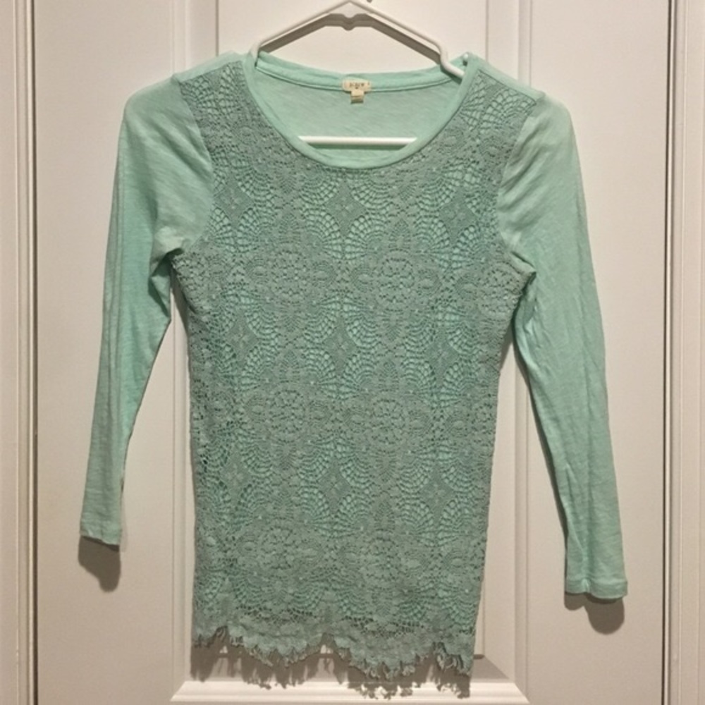 J Crew Mint Green Lace Top