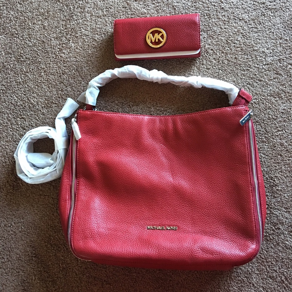 MK Cherry crossbody/ shoulder leather purse+wallet