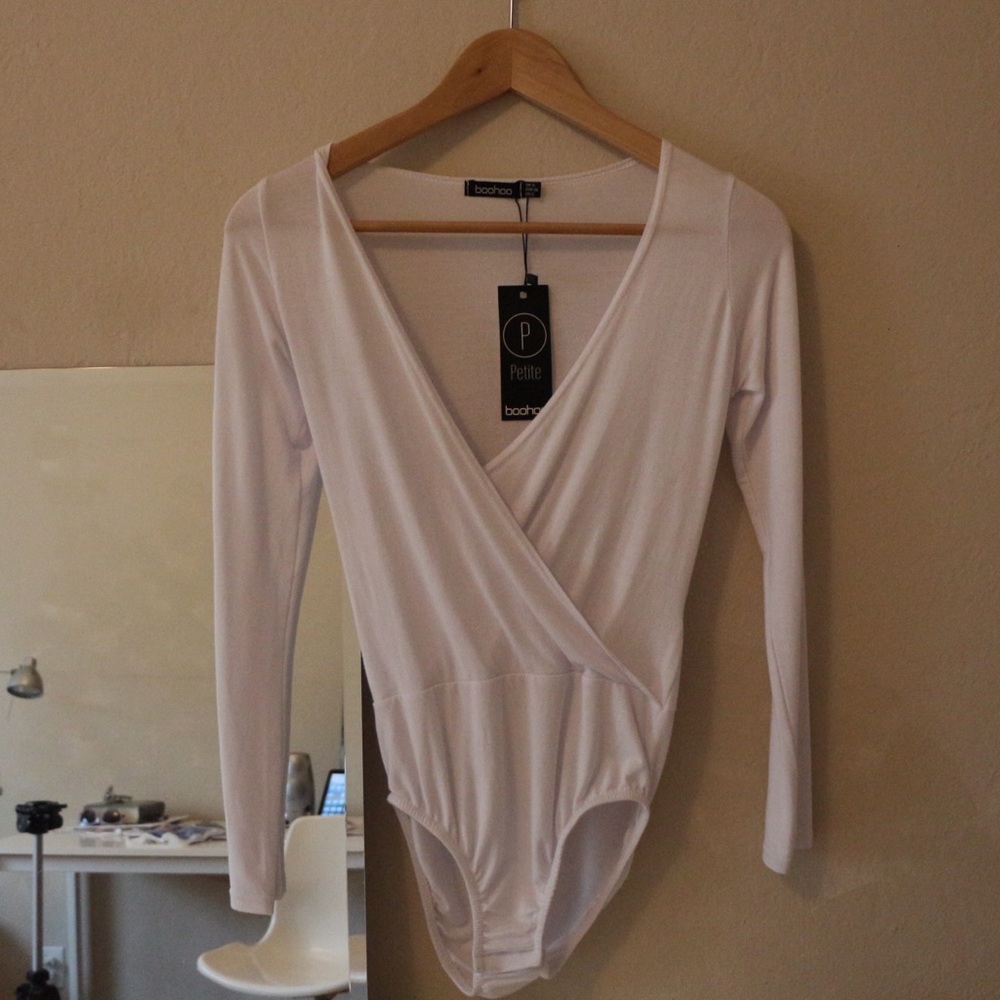 White v neck crossover bodysuit